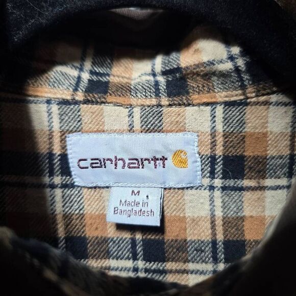 Carhartt Men's Plaid Lined Heavy Canvas Snap Up Long Shirt Jacket Shacket Brown - Picture 5 of 6